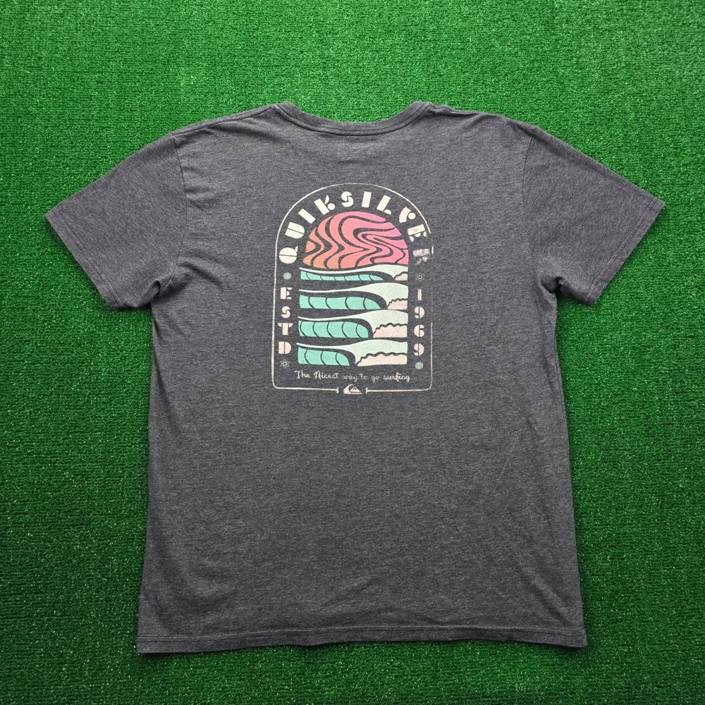 Quiksilver Tshirt Mens XL Gray Graphic Tee Nicest Way To Go Surfing Summer Beach